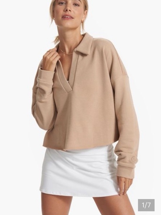 Vuori Tops - Vuori Sedona Polo Cropped Taupe Beige Relaxed Collared Pullover Sweatshirt M